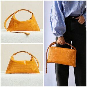 💕SIMON MILLER💕 Puffin Shoulder Bag ~ Croc-Embossed Leather Sunset Orange NWOT
